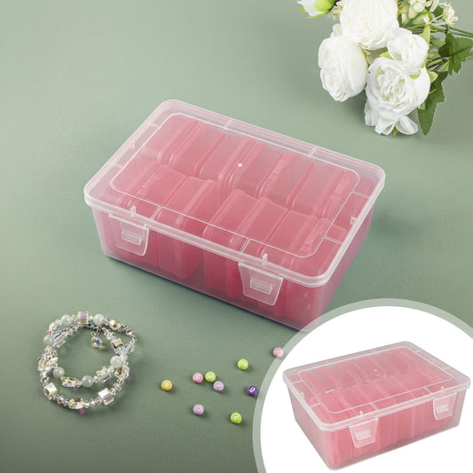 Bead Organizer Case with 14 Removable Hinged Boxes, Clear Plastic Craft Storage, Pink - Image 2