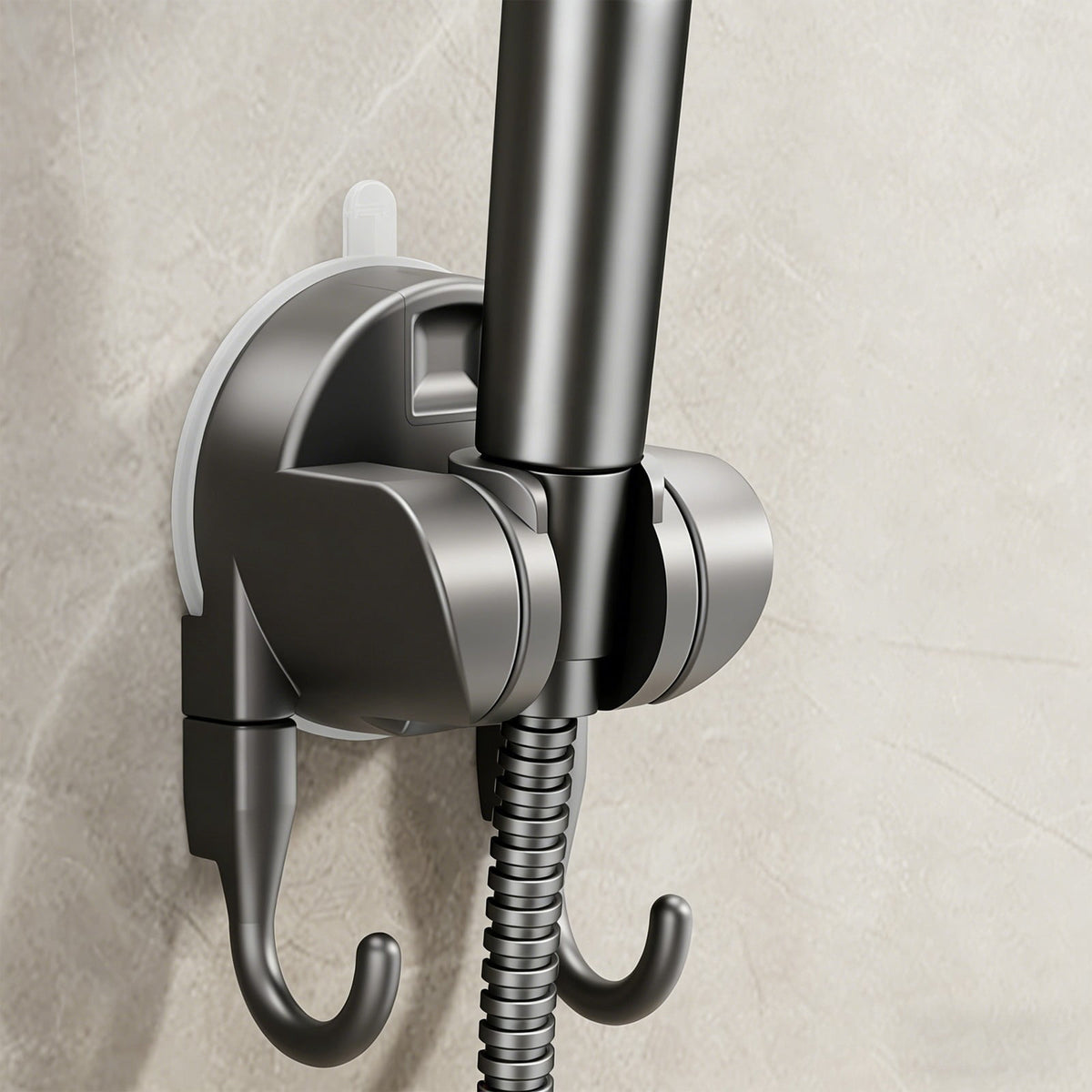 Suction Shower Head Holder with Double Hook, No-Drill Adjustable Wall Bracket, Black - Image 6