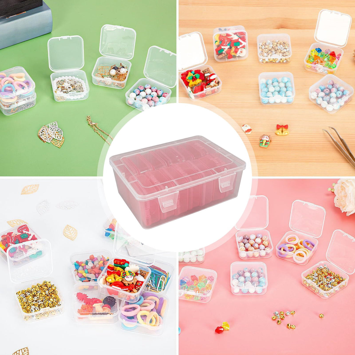 Bead Organizer Case with 14 Removable Hinged Boxes, Clear Plastic Craft Storage, Pink - Image 6