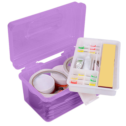 Clear Craft Supply Case with Removable Four-Section Tray, Latch and Carry Handle - Image 2