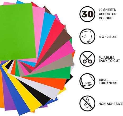 EVA Craft Foam Sheets 9 x 12 In, 30 Sheets in 15 Colors, 2 mm Thick, No Adhesive - Image 6