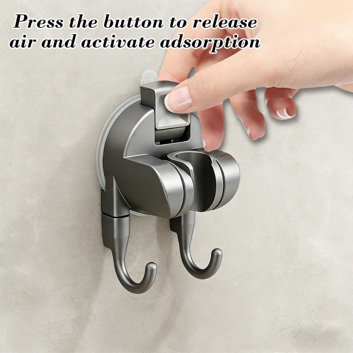 Suction Shower Head Holder with Double Hook, No-Drill Adjustable Wall Bracket, Black - Image 4