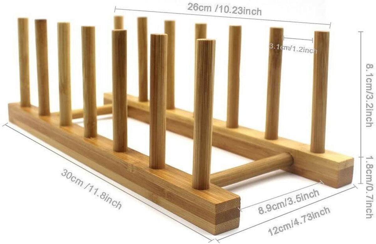 Bamboo Plate Rack, Set of 2, Six-Slot Dish Stand and Pot Lid Holder - Image 3