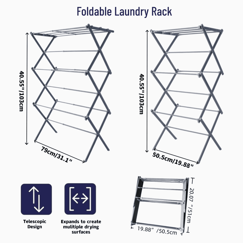 Telescopic Folding Drying Rack for Indoor Air Drying, Expands 19.88 to 31.1 In Wide - Image 3