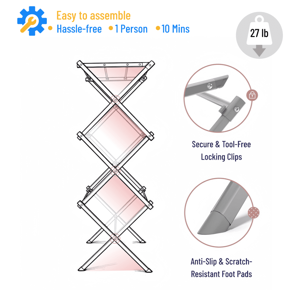 Telescopic Folding Drying Rack for Indoor Air Drying, Expands 19.88 to 31.1 In Wide - Image 4