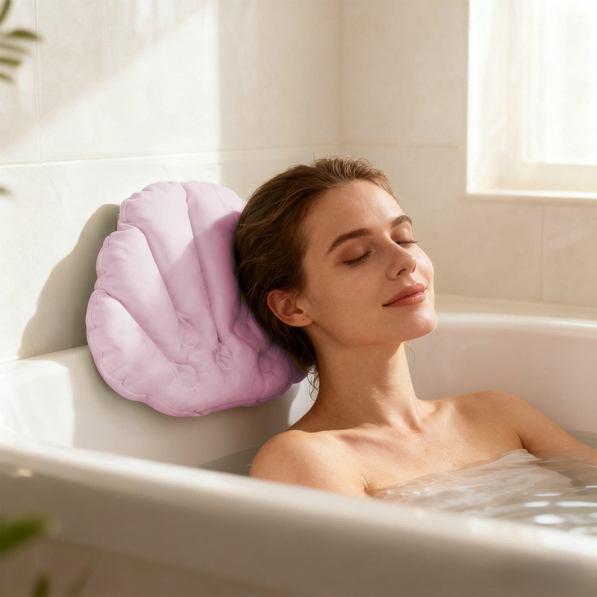 Inflatable Shell Bath Pillows, Pack of 2, Neck and Head Rest with Suction Cups, Pink - Image 4