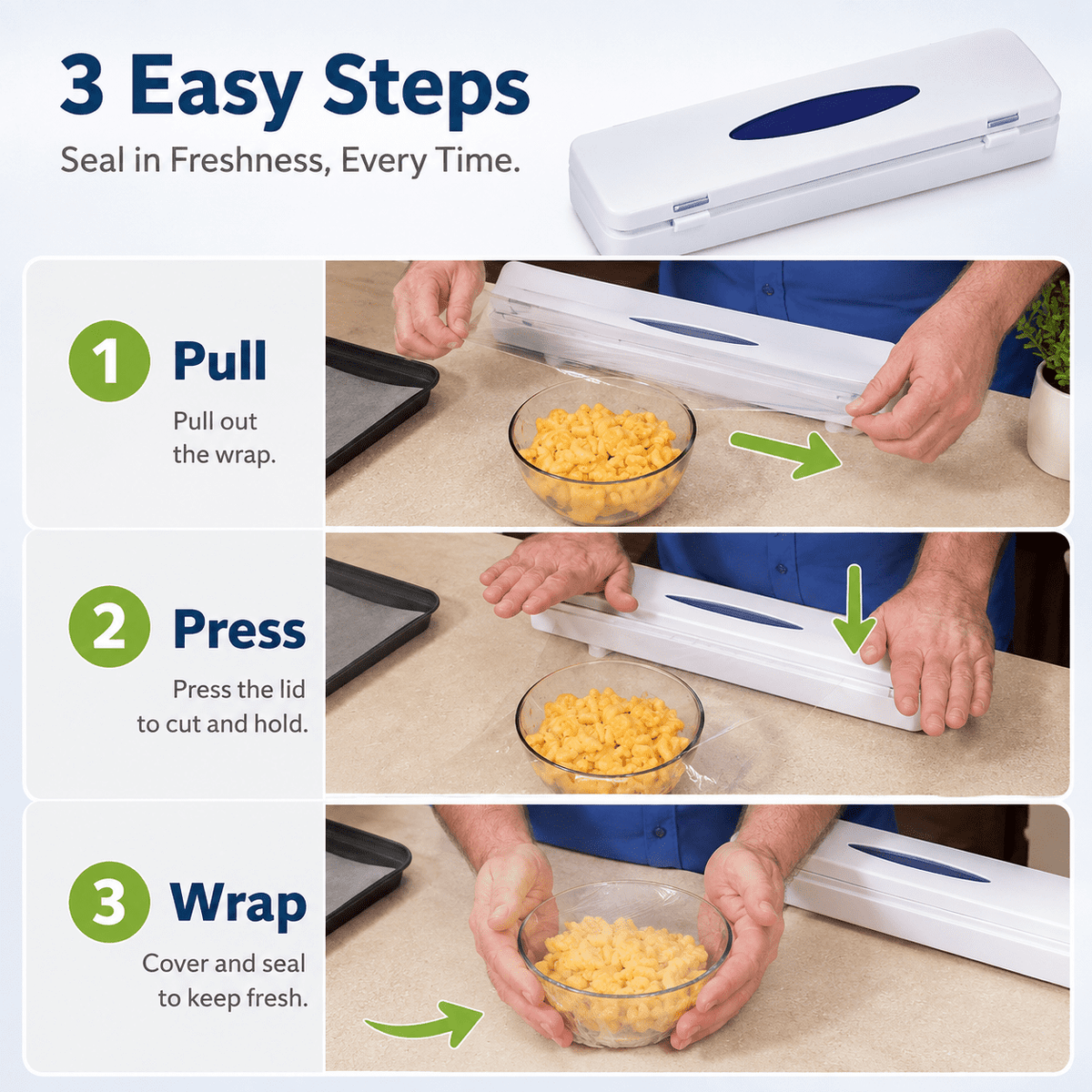 Plastic Wrap Cutter and Dispenser, Press-to-Cut Organizer for Cling Film, Foil and Parchment - Image 6