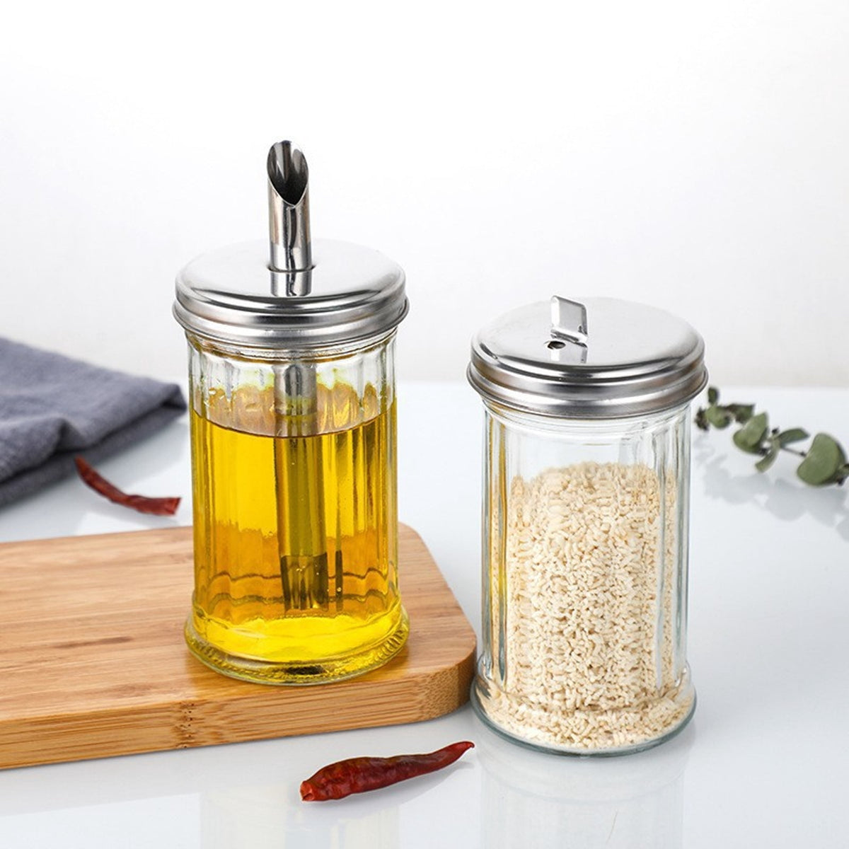 Glass Sugar Pourer with Stainless Steel Lid, 12 Ounce Dispenser with Pour Spout - Image 3