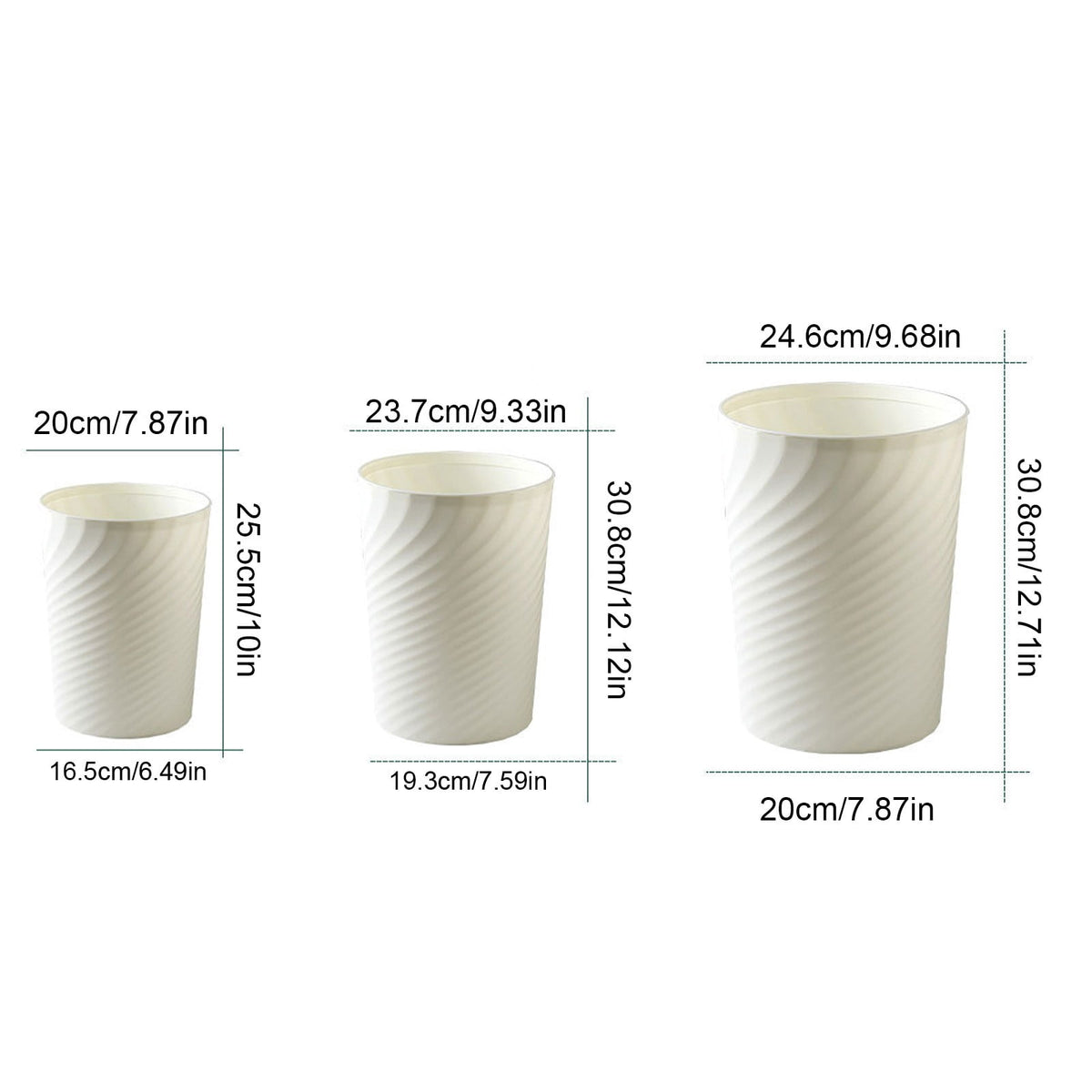 Small Round Wastebasket, 1.8 Gallon Plastic Trash Can for Bathroom or Vanity, White - Image 3