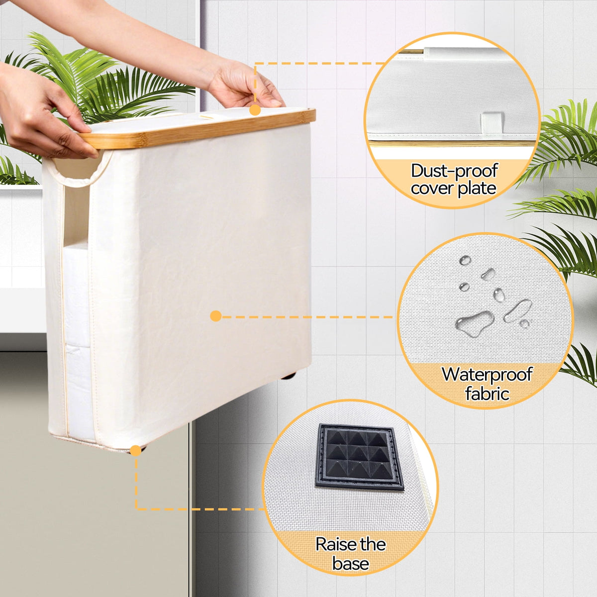 Collapsible Toilet Roll Storage Basket with Lid and Handle, Holds 9 to 12 Rolls - Image 4