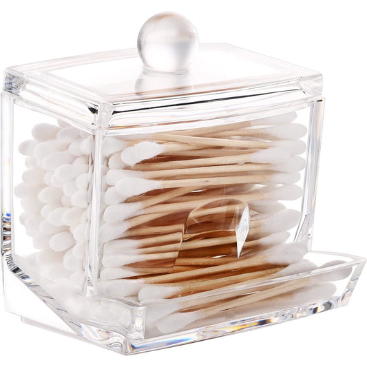 Clear Acrylic Cotton Swab Holder, Square Countertop Canister for Swabs and Toothpicks