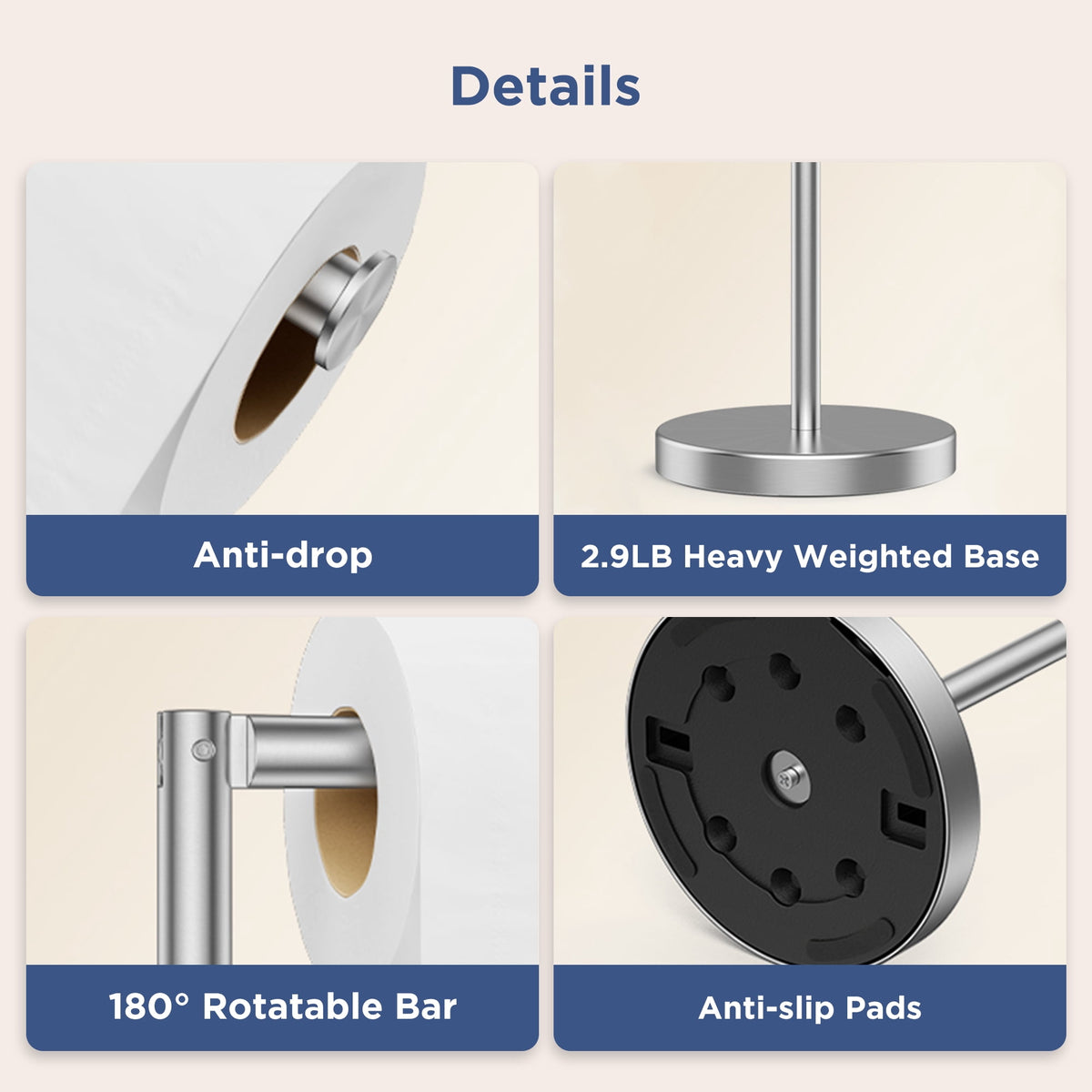 Freestanding Toilet Paper Stand with Storage for 4 Rolls, Stainless Steel, Brushed Nickel - Image 2