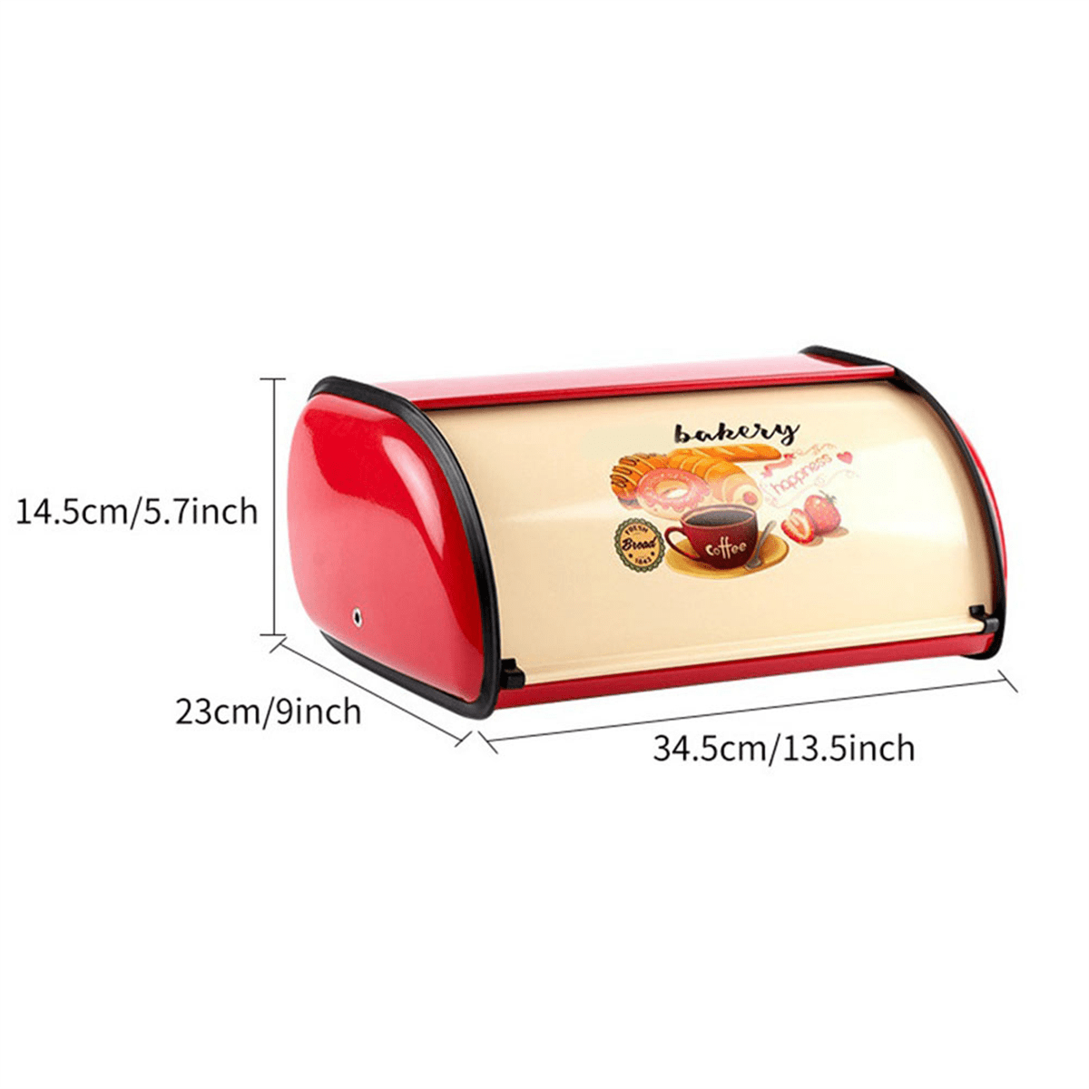 Roll Top Metal Bread Box for Kitchen Counter, Bread and Pastry Keeper, Red - Image 2