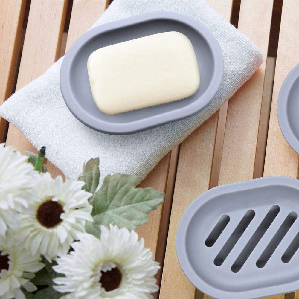 Draining Soap Dish, 2 Pack, Double Layer Soap Holder with Removable Tray, Gray - Image 4