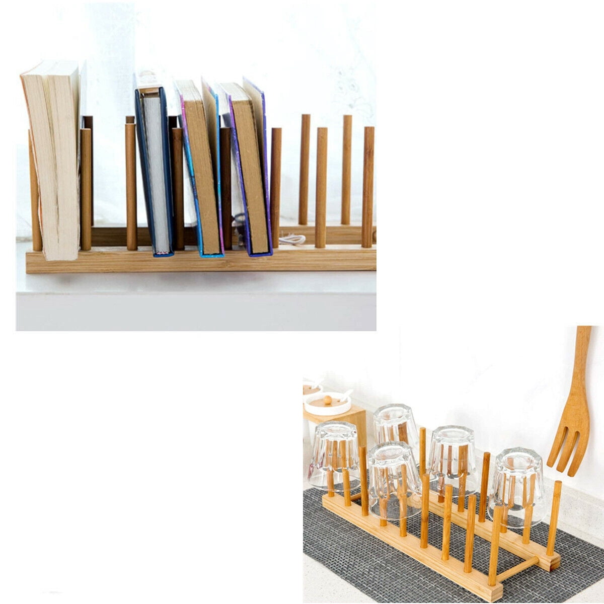 Bamboo Plate Rack, Set of 2, Six-Slot Dish Stand and Pot Lid Holder - Image 6