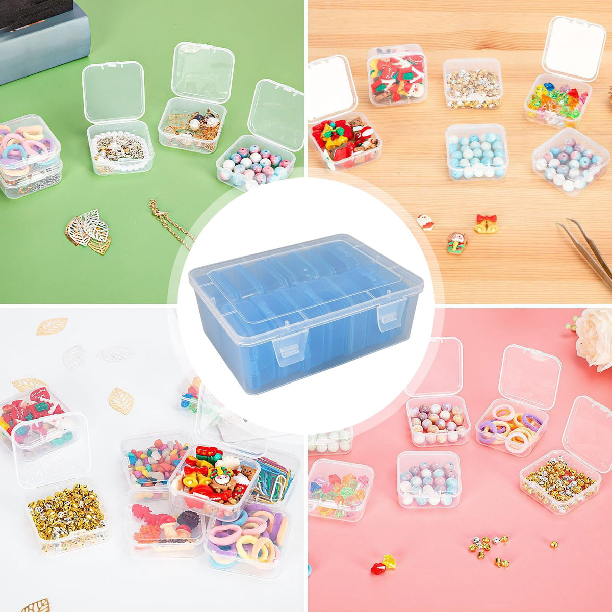 Bead Organizer Case with 14 Removable Hinged Boxes, Clear Plastic Craft Storage, Pink - Image 5