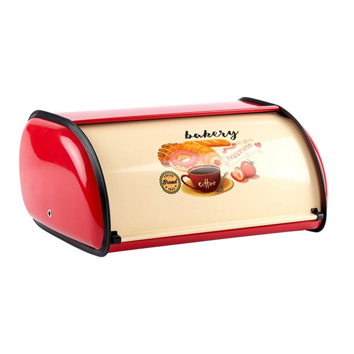 Roll Top Metal Bread Box for Kitchen Counter, Bread and Pastry Keeper, Red