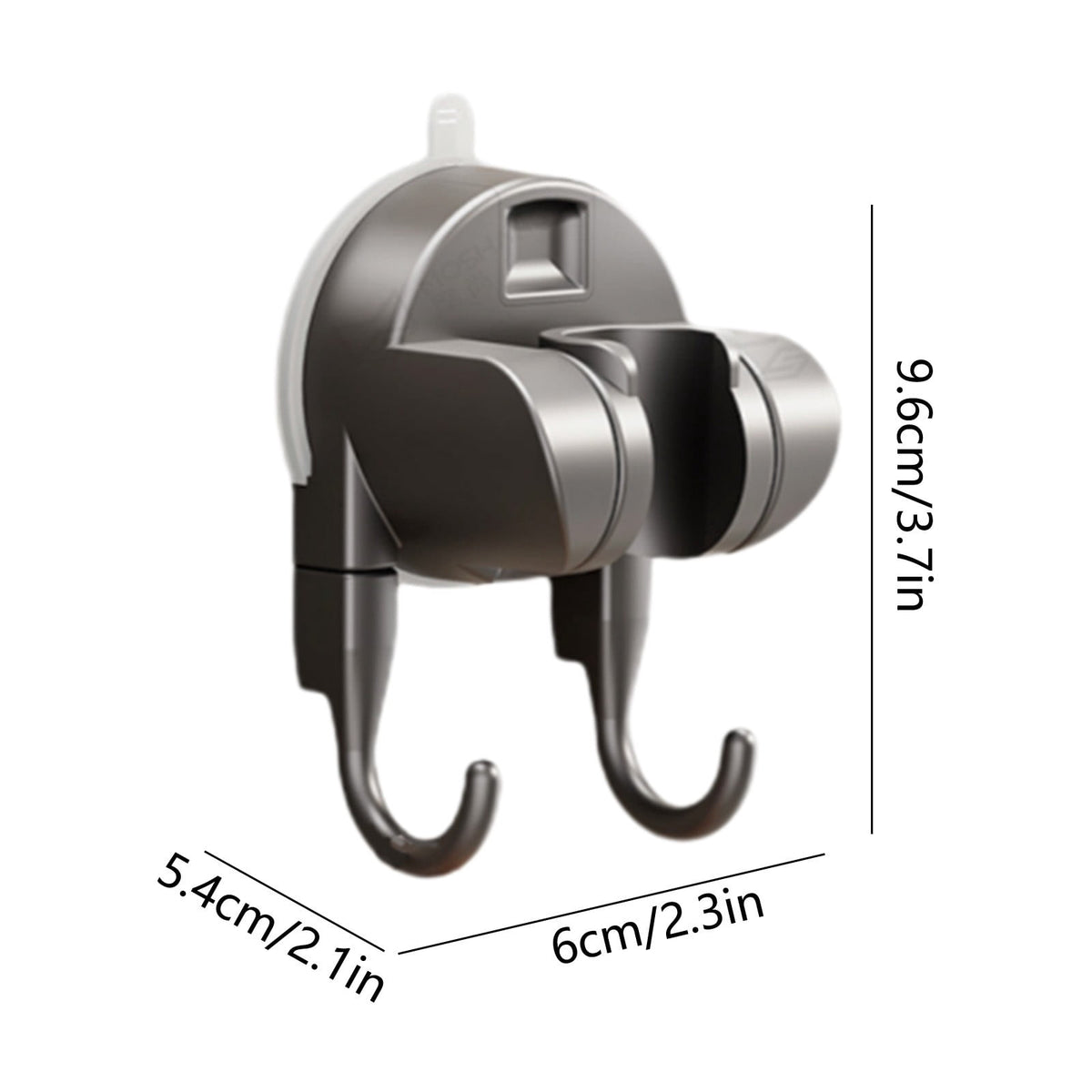 Suction Shower Head Holder with Double Hook, No-Drill Adjustable Wall Bracket, Black - Image 3