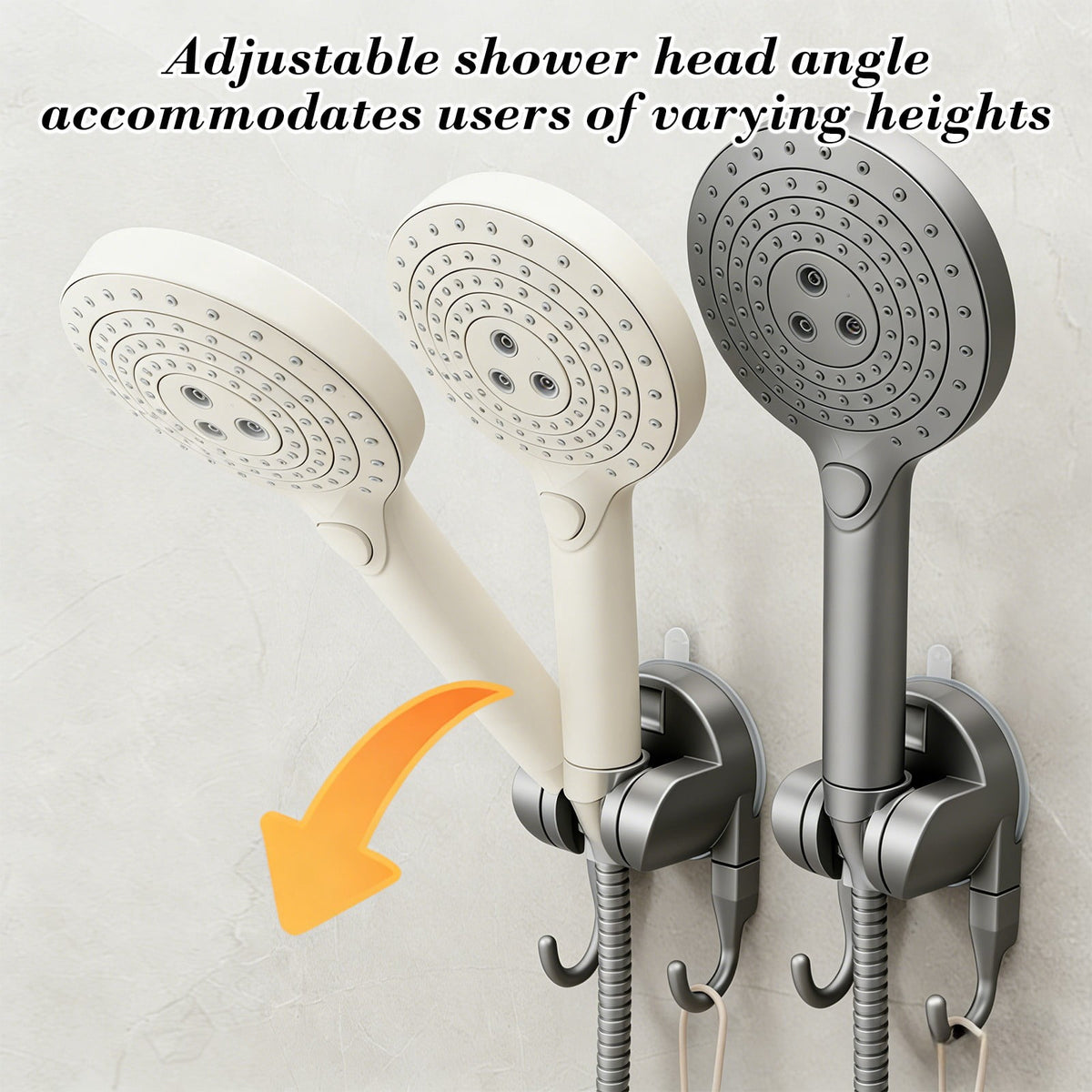 Suction Shower Head Holder with Double Hook, No-Drill Adjustable Wall Bracket, Black - Image 5