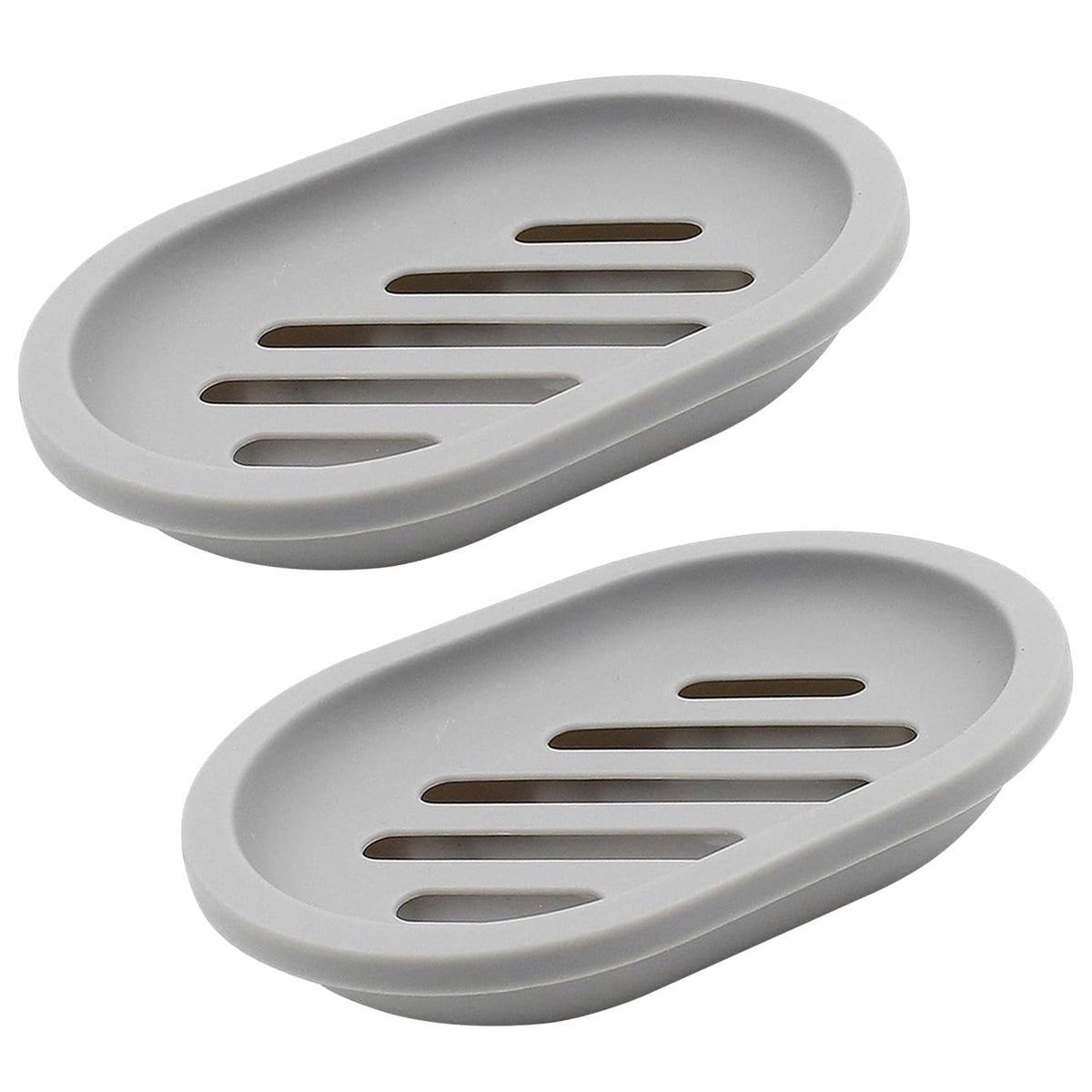Draining Soap Dish, 2 Pack, Double Layer Soap Holder with Removable Tray, Gray