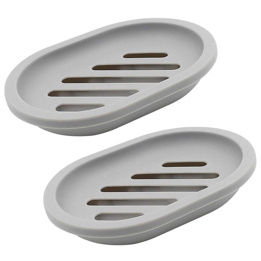 Draining Soap Dish, 2 Pack, Double Layer Soap Holder with Removable Tray, Gray
