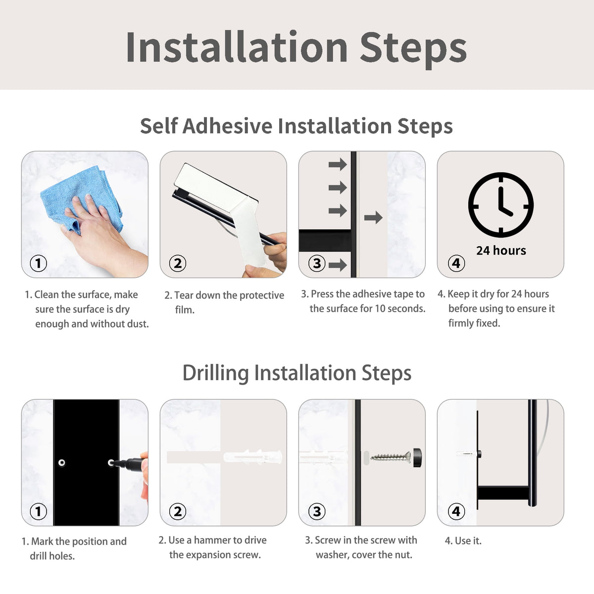 Under-Cabinet Paper Towel Holder, One-Hand Tear Stainless Steel Rack, Adhesive or Screw Mount, Black - Image 2
