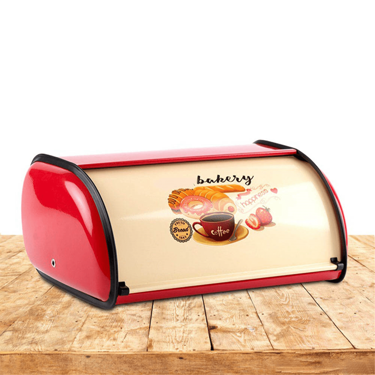 Roll Top Metal Bread Box for Kitchen Counter, Bread and Pastry Keeper, Red - Image 3