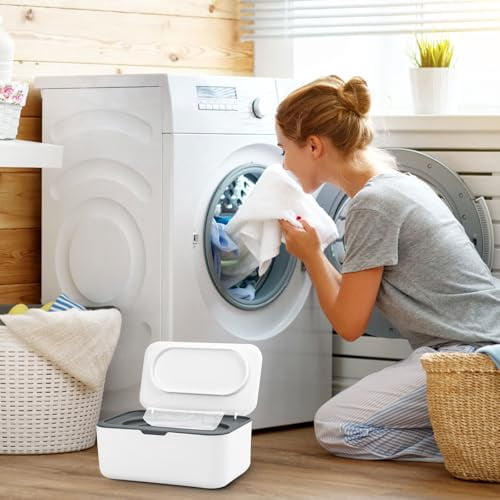 Dryer Sheet Dispenser Box with Lid, Laundry Room Storage Container for Softener Sheets, Gray - Image 5
