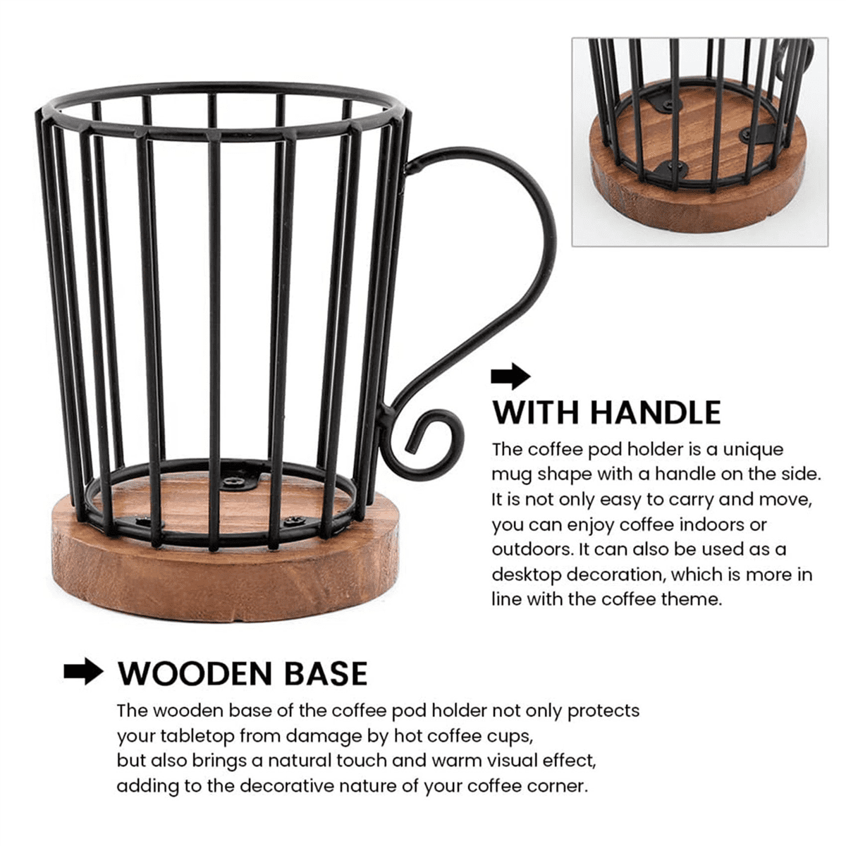 Mug-Shaped Coffee Pod Holders, Set of 2, Wood and Metal Countertop Organizers - Image 6