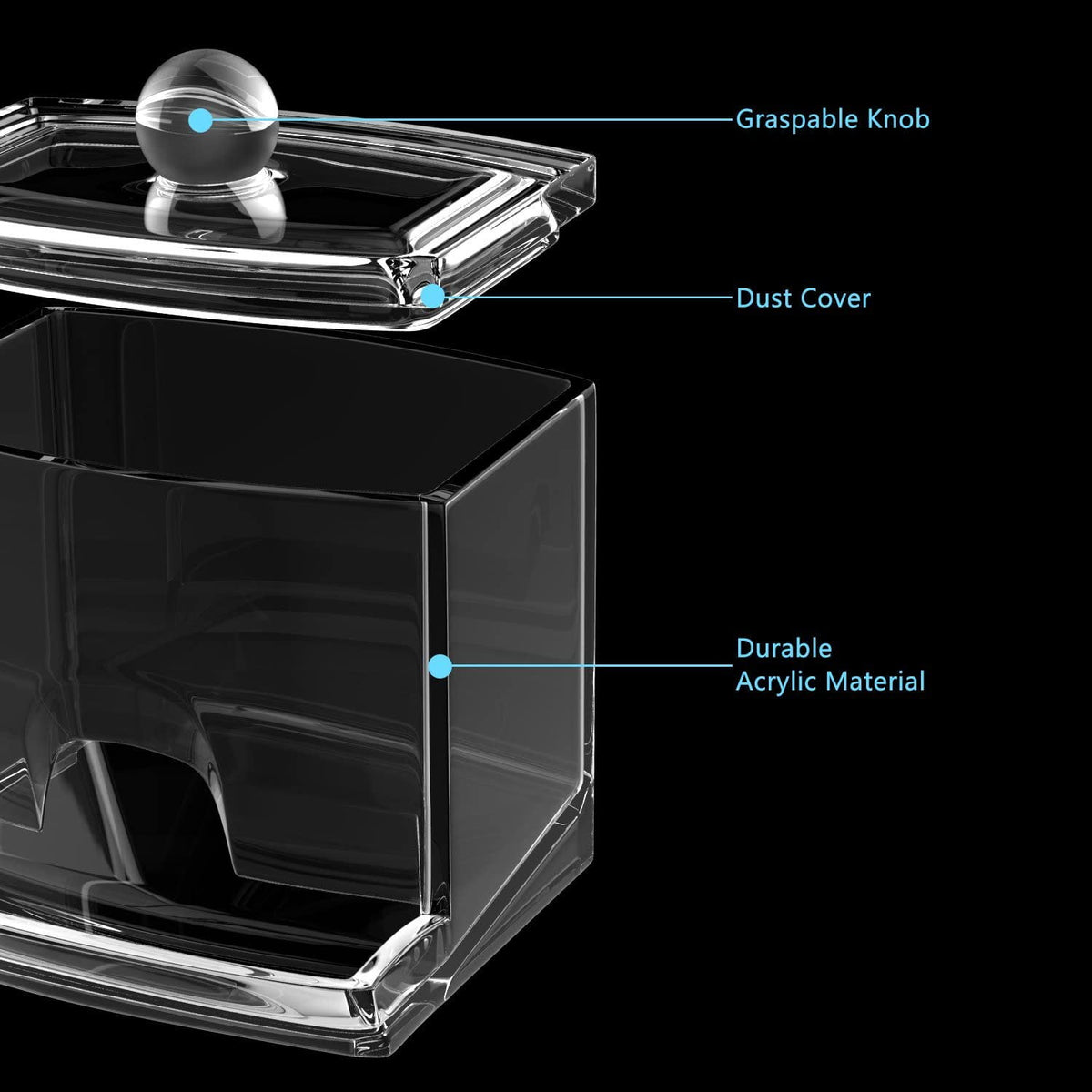 Clear Acrylic Cotton Swab Holder, Square Countertop Canister for Swabs and Toothpicks - Image 4