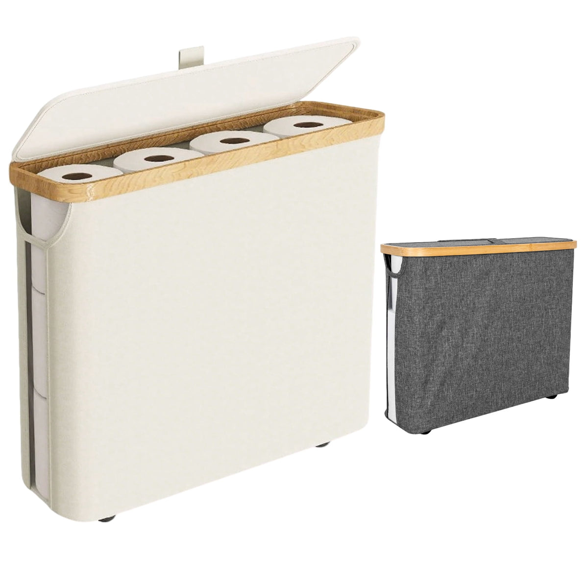 Collapsible Toilet Roll Storage Basket with Lid and Handle, Holds 9 to 12 Rolls