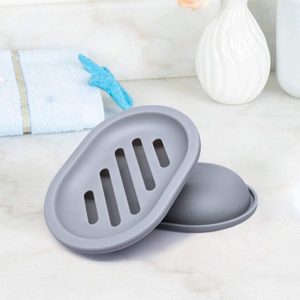 Draining Soap Dish, 2 Pack, Double Layer Soap Holder with Removable Tray, Gray - Image 2