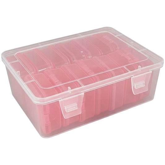 Bead Organizer Case with 14 Removable Hinged Boxes, Clear Plastic Craft Storage, Pink