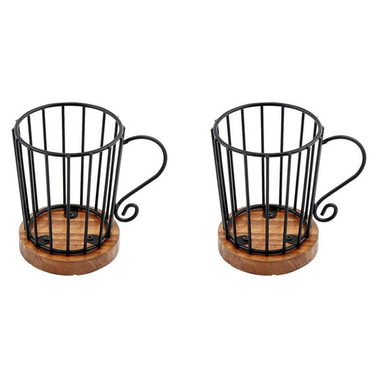 Mug-Shaped Coffee Pod Holders, Set of 2, Wood and Metal Countertop Organizers