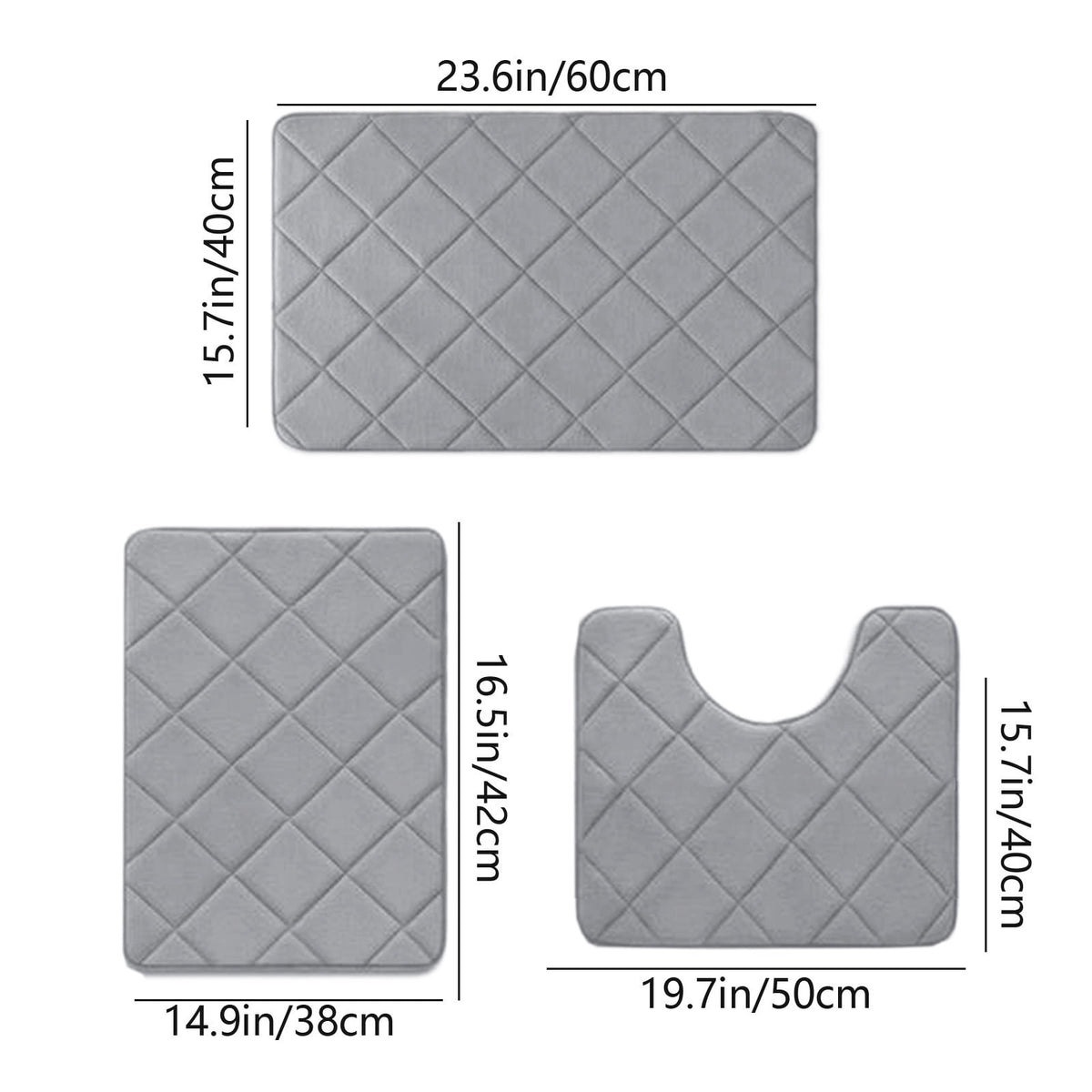 Bathroom Rug Set, 3 Piece Soft Foam Bath Mats with Non-Slip Backing, Gray - Image 4
