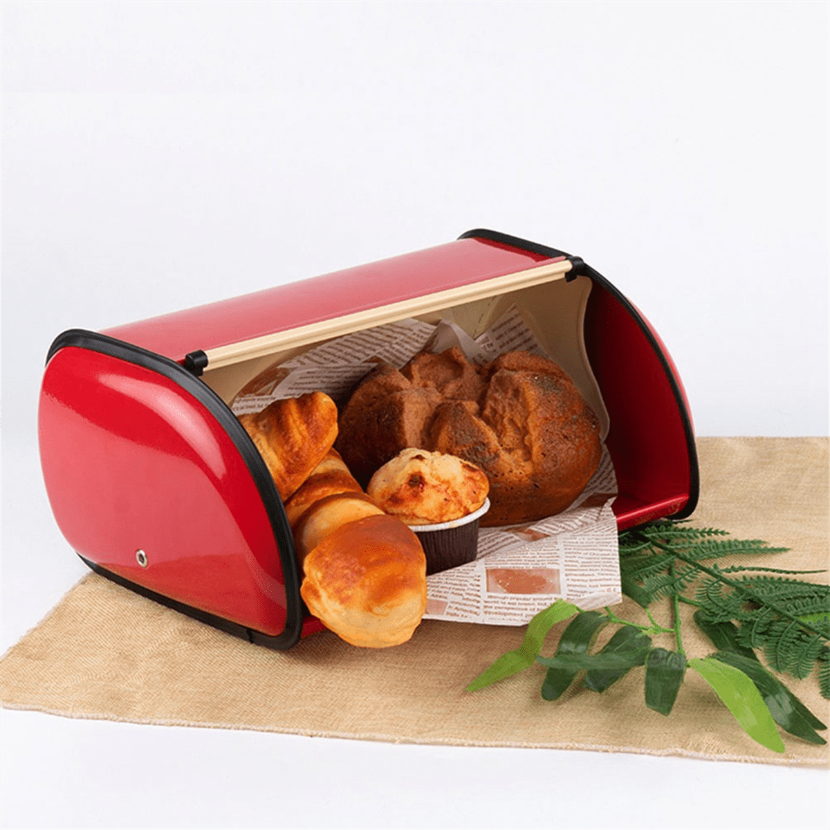 Roll Top Metal Bread Box for Kitchen Counter, Bread and Pastry Keeper, Red - Image 4