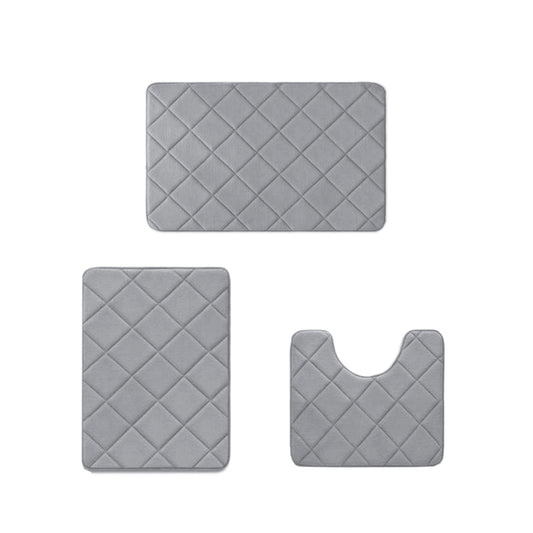 Bathroom Rug Set, 3 Piece Soft Foam Bath Mats with Non-Slip Backing, Gray