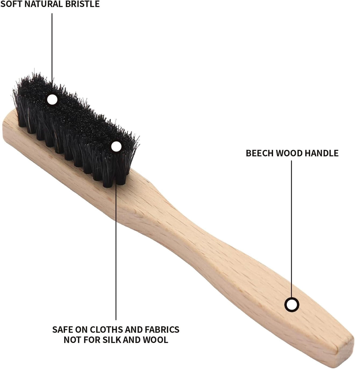 Laundry Stain Brush Set of 2, Natural Bristle Scrub Brush with Beech Wood Handle - Image 2