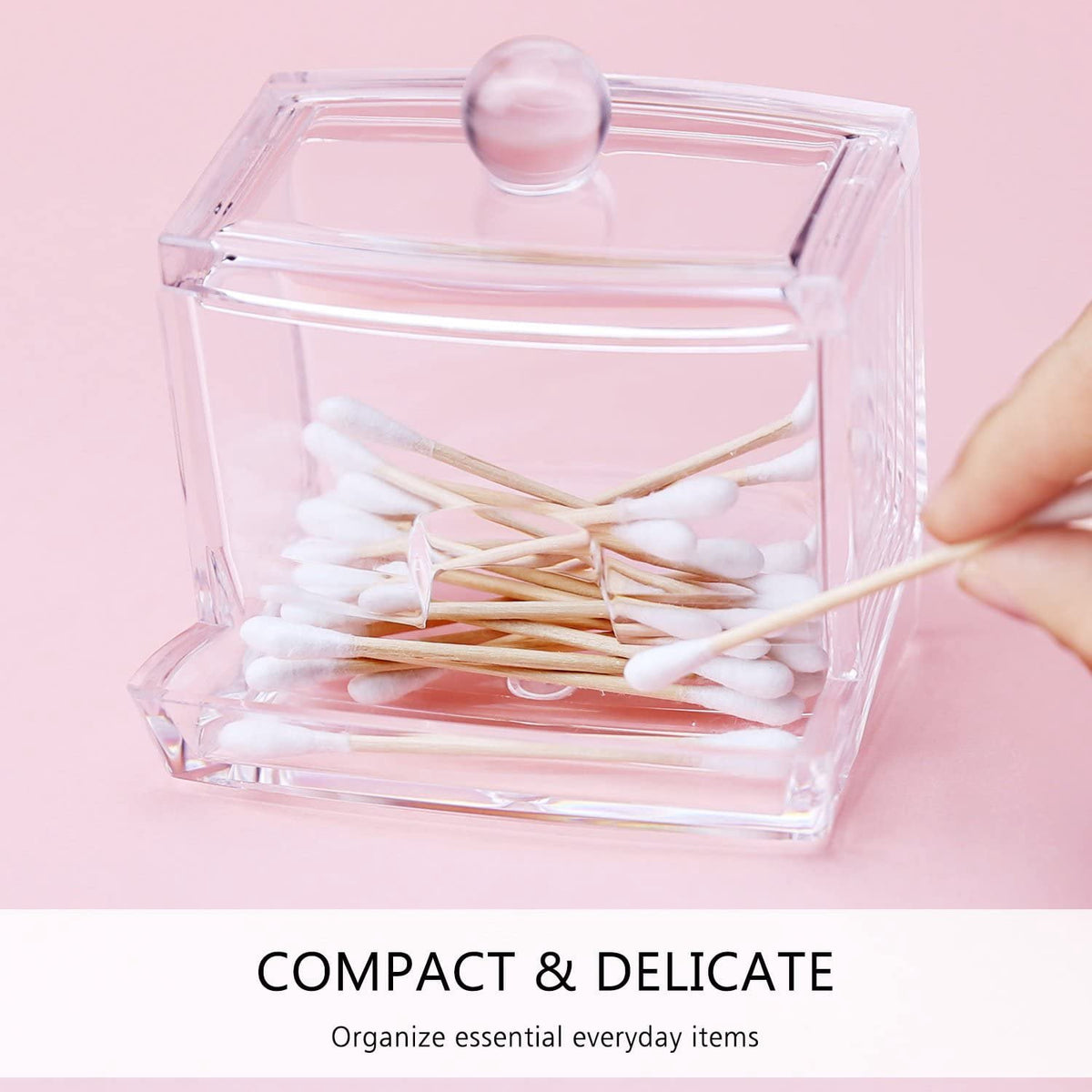 Clear Acrylic Cotton Swab Holder, Square Countertop Canister for Swabs and Toothpicks - Image 2