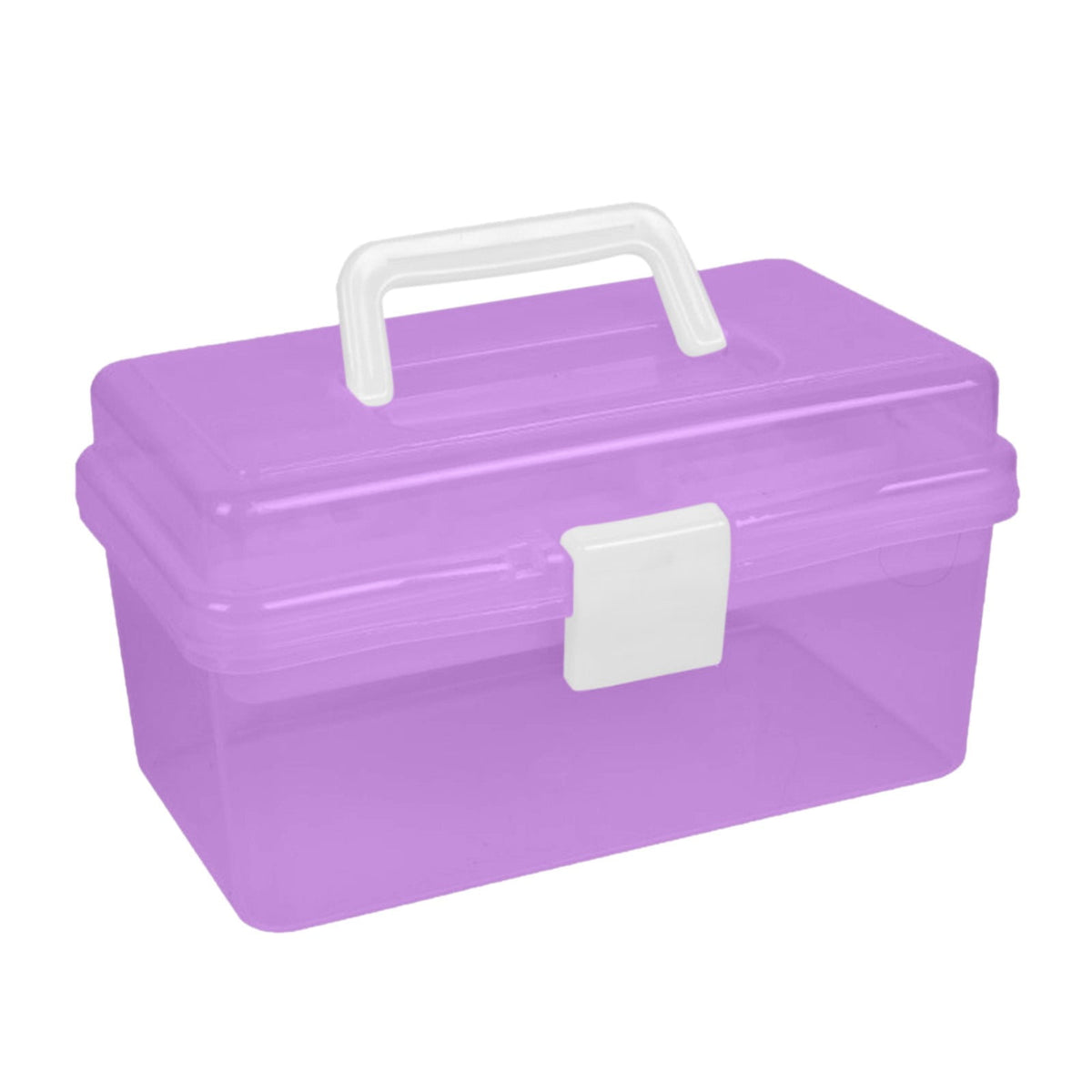 Clear Craft Supply Case with Removable Four-Section Tray, Latch and Carry Handle