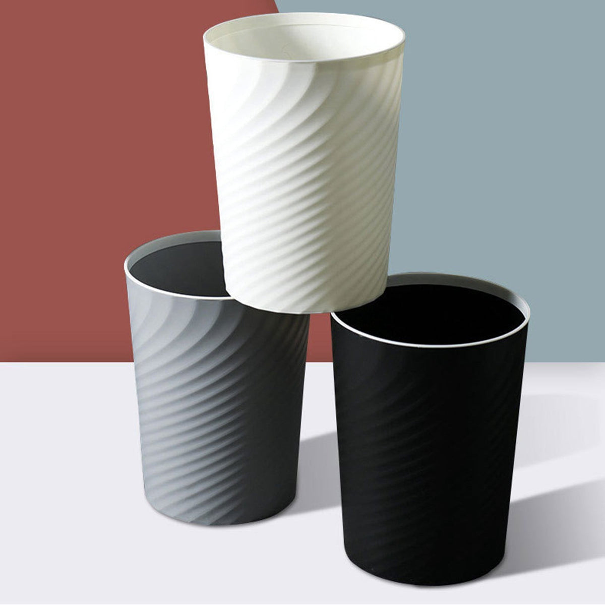 Small Round Wastebasket, 1.8 Gallon Plastic Trash Can for Bathroom or Vanity, White - Image 4