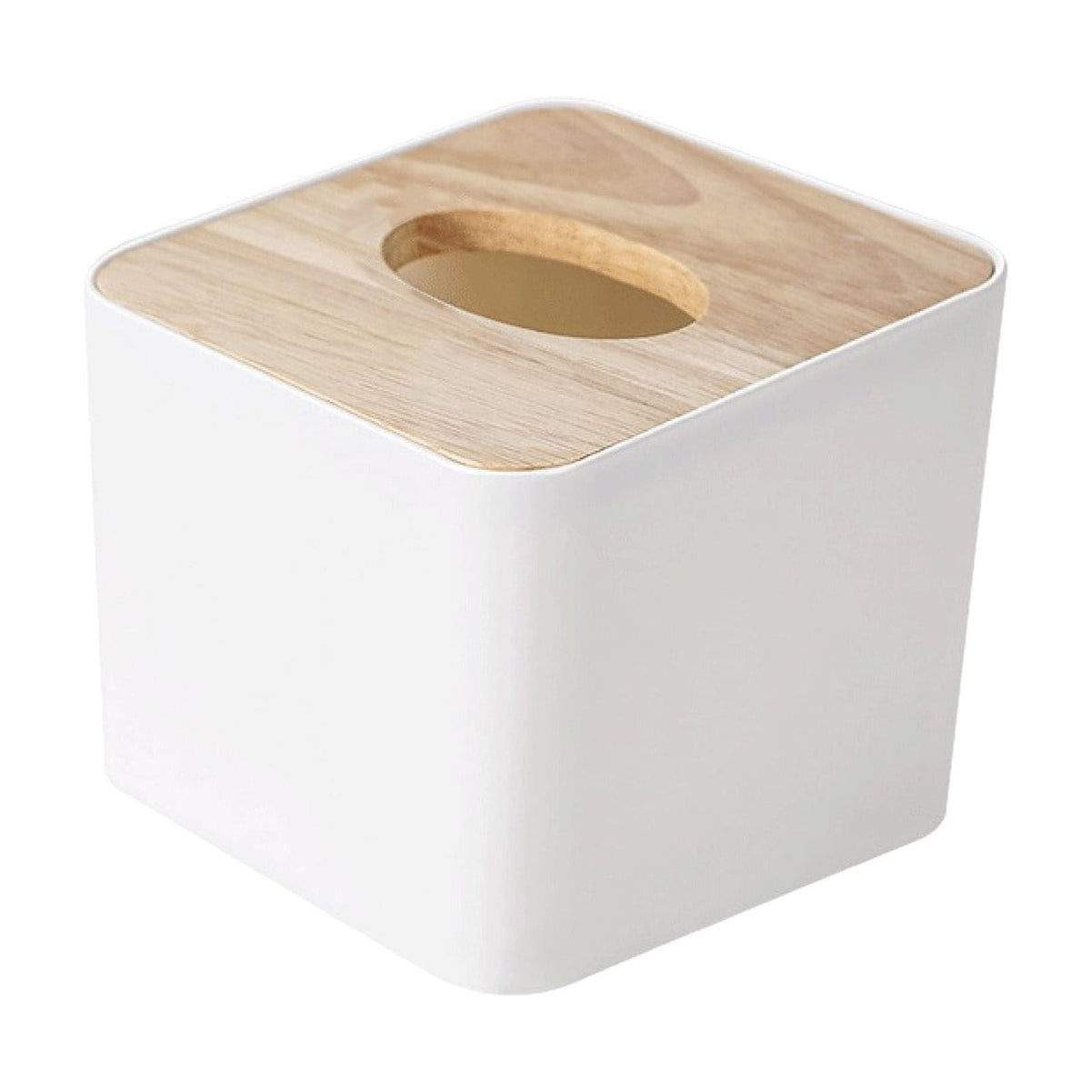 Square Tissue Box Cover with Bamboo Top, Cube Tissue Holder for Bathroom or Vanity