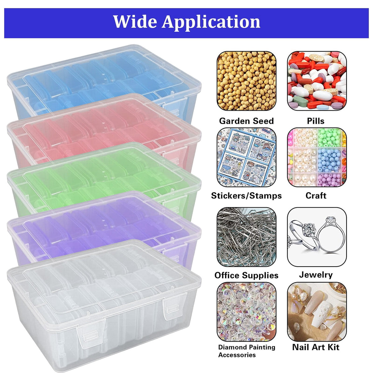 Bead Organizer Case with 14 Removable Hinged Boxes, Clear Plastic Craft Storage, Pink - Image 4