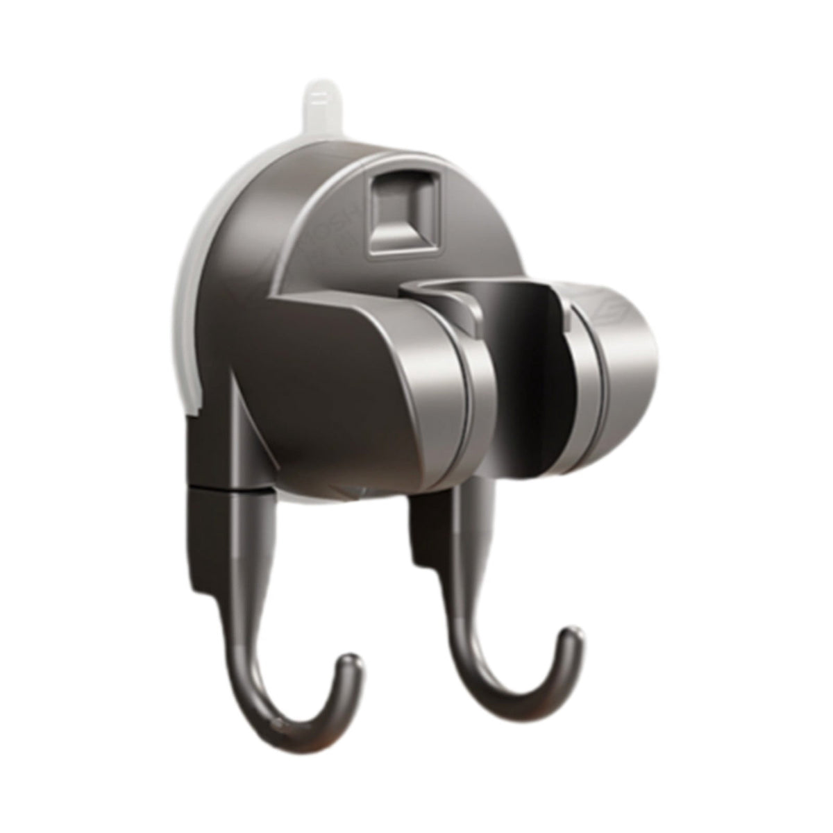 Suction Shower Head Holder with Double Hook, No-Drill Adjustable Wall Bracket, Black