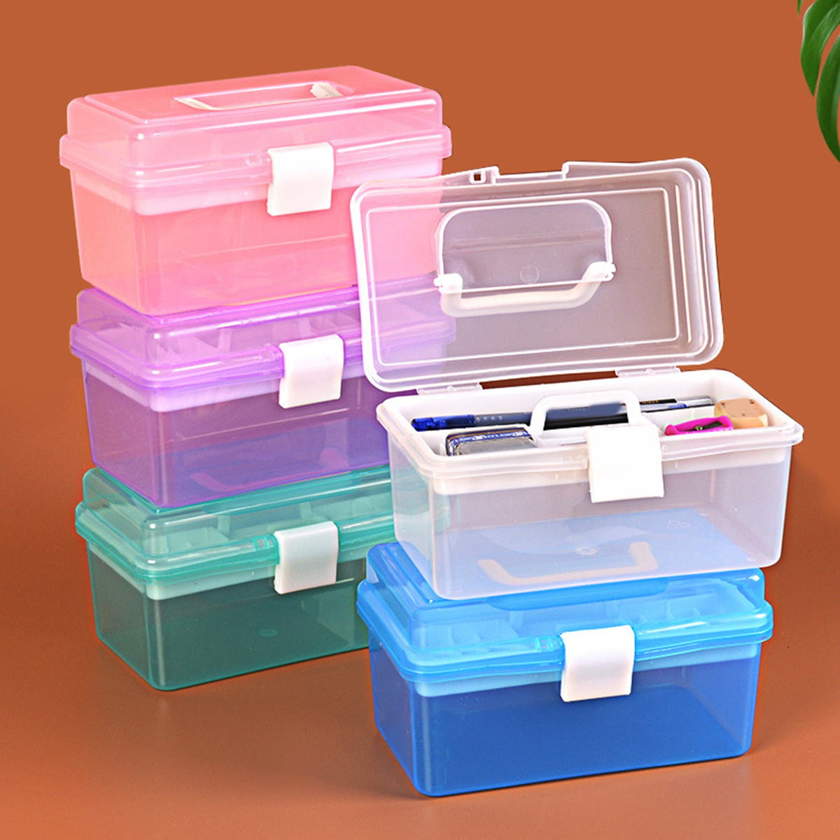 Clear Craft Supply Case with Removable Four-Section Tray, Latch and Carry Handle - Image 4
