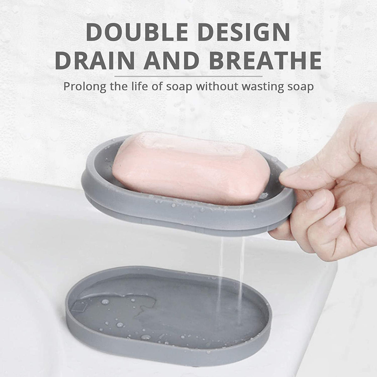 Draining Soap Dish, 2 Pack, Double Layer Soap Holder with Removable Tray, Gray - Image 6