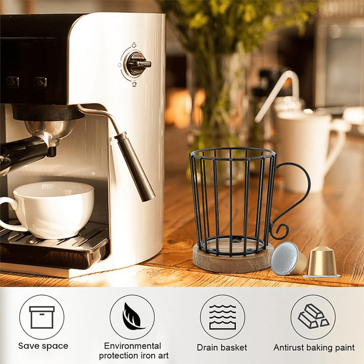 Mug-Shaped Coffee Pod Holders, Set of 2, Wood and Metal Countertop Organizers - Image 3